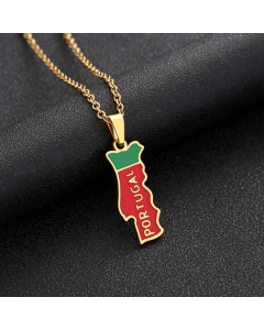 Fashion Portugal Map Pendent Stainless Steel Plating Enamel Necklace CA07830351