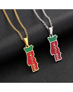 Fashion Portugal Map Pendent Stainless Steel Plating Enamel Necklace CA07830351