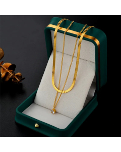 Double Layered Gemstone Pendent Titanium Steel Inlay Zircon Necklaces CA07830357
