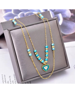 Vintage Oval Heart Shape Rhombus Titanium Steel Plating Beads Layered Necklaces CA07830358