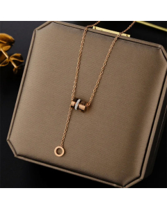 Classic Roman Numeral Gemetric Plating Zircon Titanium Steel Necklace CA07830364