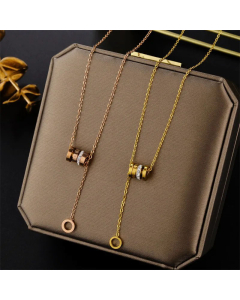 Classic Roman Numeral Gemetric Plating Zircon Titanium Steel Necklace CA07830364
