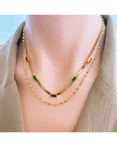 Super Flashing Plating Zircon Square Titanium Steel Layered Necklaces CA07830365