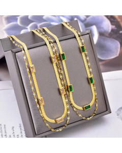 Super Flashing Plating Zircon Square Titanium Steel Layered Necklaces CA07830365
