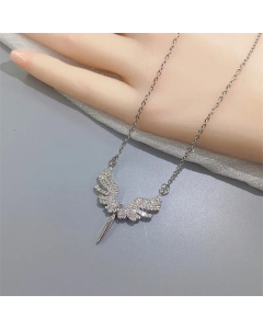 Full Diamond Angel Titanium Steel Plating Zircon Pendant Necklace CA07830366