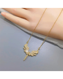 Full Diamond Angel Titanium Steel Plating Zircon Pendant Necklace CA07830366