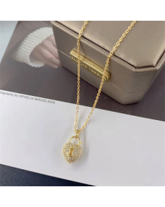 Refined Heart Shape Lock Titanium Steel Plating Zircon Pendant Necklace CA07830368