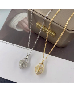 Refined Heart Shape Lock Titanium Steel Plating Zircon Pendant Necklace CA07830368