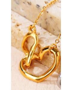 Two Heart Shape Interlocking Pendent Titanium Steel Plating Necklace CA07830370