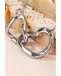 Two Heart Shape Interlocking Pendent Titanium Steel Plating Necklace CA07830370