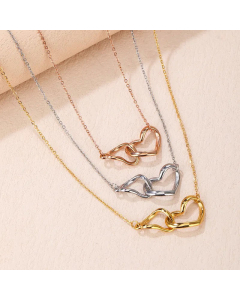 Two Heart Shape Interlocking Pendent Titanium Steel Plating Necklace CA07830370