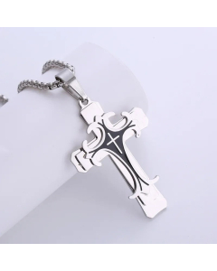 Hip-Hop Cross Plating Rhinestones Pendant Stainless Steel Necklace CA07830372