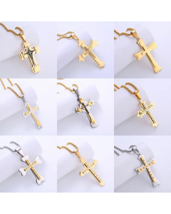 Hip-Hop Cross Plating Rhinestones Pendant Stainless Steel Necklace CA07830372