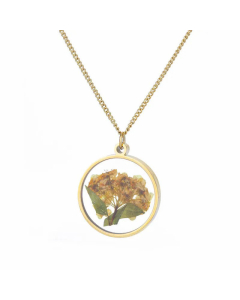 Retro Round Flower Inlaid Resin Pendant Stainless Steel Necklace CA07830378