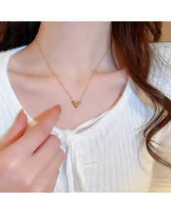 Minimalism V Shape Pendant Titanium Steel Necklace CA07830381