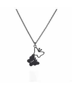Hollow Out Heart Shape Butterfly Stainless Steel Plating Pendant Necklace CA07830382-Black-02