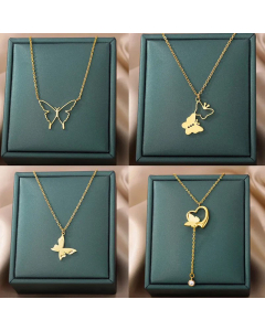 Hollow Out Heart Shape Butterfly Stainless Steel Plating Pendant Necklace CA07830382