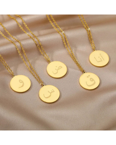Daily Style Round Letter Titanium Steel Inlaid Gold Pendant Necklace CA07830389