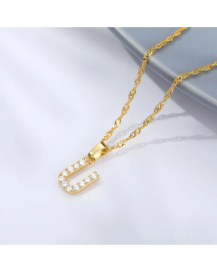 Elegant Plating Inlay Zircon Letter Pendant Stainless Steel Necklace CA07830392