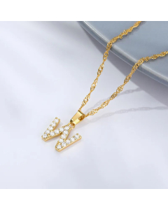 Elegant Plating Inlay Zircon Letter Pendant Stainless Steel Necklace CA07830392