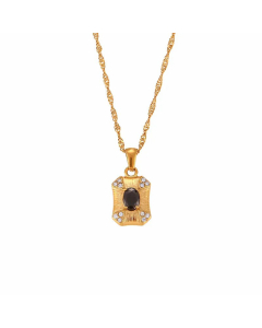 Vintage Four-Corner Diamond Oval Zircon Square Plate Pendant Necklace CA07830394