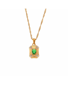 Vintage Four-Corner Diamond Oval Zircon Square Plate Pendant Necklace CA07830394