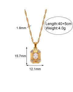 Vintage Four-Corner Diamond Oval Zircon Square Plate Pendant Necklace CA07830394