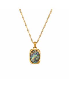 Minimalism Rectangular Shell Mirror Stainless Steel Plating Shell Pendant Necklace CA07830395