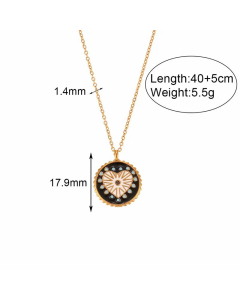 Retro Heart Shape Stainless Steel Enamel Rhinestones Pendant Necklace CA07830398