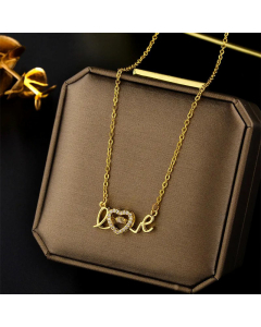 Refined Heart Swan Zircon Inlaid Pendent Titanium Steel Plating Necklace CA07830399