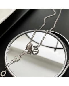 Classic Roman Numerals Circle Pendent Tassel Titanium Steel Plating Necklace CA07830400