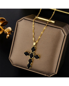 Minimalism Cross Pendent Titanium Steel Plating Artificial Rhinestones Necklace CA07830401