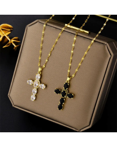 Minimalism Cross Pendent Titanium Steel Plating Artificial Rhinestones Necklace CA07830401