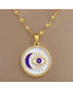 Enamel Round Eye Moon Stainless Steel Plating Zircon Pendant Necklace CA07830402