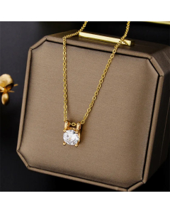 Classic Square Plating Zircon Pendent Titanium Steel Necklace CA07830403