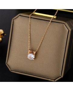 Classic Square Plating Zircon Pendent Titanium Steel Necklace CA07830403-Rose Gold Color