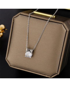 Classic Square Plating Zircon Pendent Titanium Steel Necklace CA07830403-Steel Color