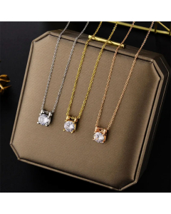 Classic Square Plating Zircon Pendent Titanium Steel Necklace CA07830403