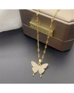 Elegant Butterfly Titanium Steel Plating Artificial Rhinestones Necklace CA07830404