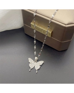 Elegant Butterfly Titanium Steel Plating Artificial Rhinestones Necklace CA07830404