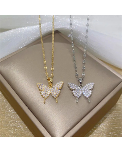Elegant Butterfly Titanium Steel Plating Artificial Rhinestones Necklace CA07830404