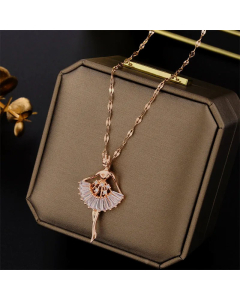 Refined Ballerina Girl Pendent Titanium Steel Plating Zircon Necklace CA07830405