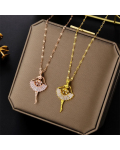 Refined Ballerina Girl Pendent Titanium Steel Plating Zircon Necklace CA07830405