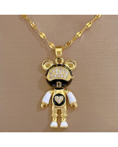 Fashion Bear Plating Zircon Pendant Stainless Steel Necklace CA07830407