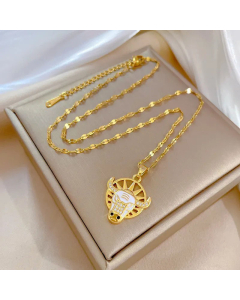 Casual Bull Head Inlay Rhinestones Pendant Stainless Steel Necklace CA07830408