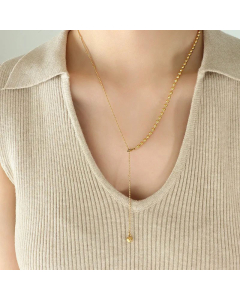 Minimalism Ball Tassel Titanium Steel Plating Beaded Necklace CA07830418