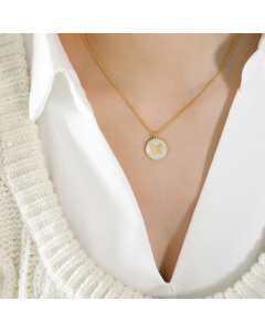 Minimalism Round Star Heart Shape Butterfly Inlay Shell Pendant Titanium Steel Necklace CA07830421-Gold Color-01