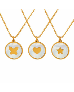 Minimalism Round Star Heart Shape Butterfly Inlay Shell Pendant Titanium Steel Necklace CA07830421
