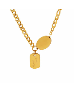 Vintage Style Letter Oval Square Pendent Titanium Steel Plating Necklace CA07830422