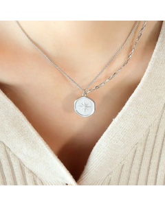 Simple Style Round Star Plating Pendant Titanium Steel Necklace CA07830423